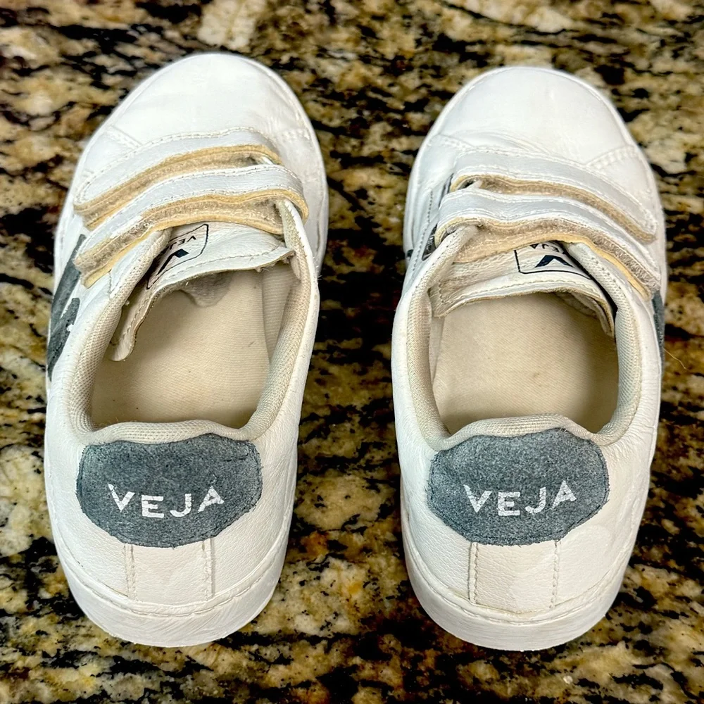 VEJA ESPLAR Leather Sneakers White Blue Velcro Shoes Kids U.S. 12.5 Sustainable - Picture 3 of 4